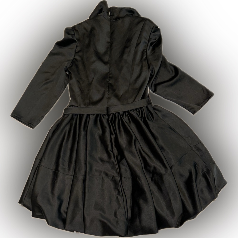 NWOT MAC DUGGAL 26913 BLACK SATIN A-LINE COLLAR BLAZER BELTED MINI DRESS 4 - Picture 4 of 5